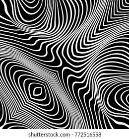 Vector abstract lines pattern. Waves background with distortion effect. Optical illusion.