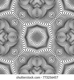 Vector abstract lines pattern. Waves background with distortion effect. Optical illusion.