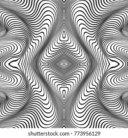 Vector abstract lines pattern. Waves background with distortion effect. Optical illusion.