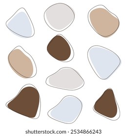Vector abstract liquid colored shapes, spots with lines on a white background.