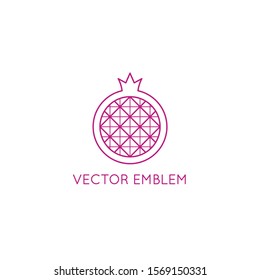 Vector abstract logo and branding design template in trendy linear minimal style - pomegranate