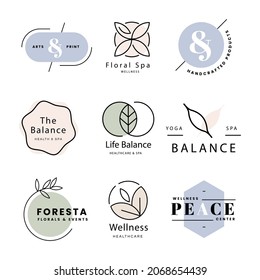 Vector abstract logo and branding design templates in trendy linear minimal style, emblem.