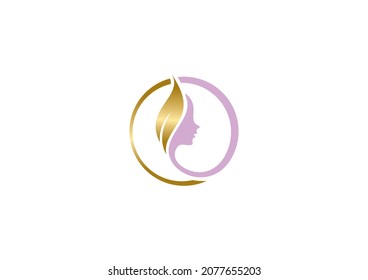 Logo abstracto vectorial y plantillas de diseño de marca en un estilo minimalista lineal moderno, emblema para estudio de belleza y cosmética - retrato femenino, cara de mujer hermosa - placa para maquillador, moda