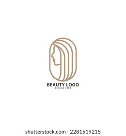 Logo abstracto vectorial y plantilla de diseño de marca en estilo minimalista lineal de moda, emblema para la tienda de belleza y cosméticos - retrato femenino, cara hermosa mujer - placa para maquillador, moda