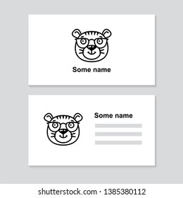 Vector abstract logo. Business card template. Icon tiger muzzle with glasses. Company identity. Isolated on white background. Graphic design editable for your design. 
