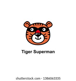 Vector abstract logo. Business Icon. Striped orange tiger superhero with mask. Company identity. Isolated on white background. Graphic design editable for your design. 