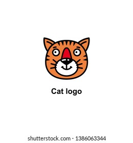 Vector abstract logo. Business Icon. Orange striped cat muzzle. Company identity. Isolated on white background. Graphic design editable for your design. 