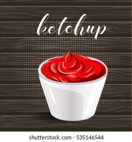 Vector abstract logo ceramic dip bowl, filled ketchup.