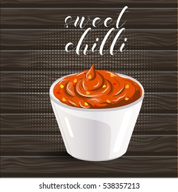 Vector abstract logo ceramic dip bowl, filled sweet chilli sauce .