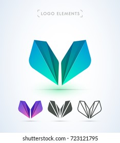 Vector abstract logo collection. Letter m, v, heart icons. Material design