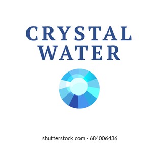 Vector abstract logo design with blue rhinestone gem sign isolated on white background. Good for swimming pool company, water industry,  crystal business company group insignia. Simple gem stone icon.