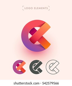 Vector abstract logo design. Can be used as E, X, C origami paper letters. Branding elements collection.