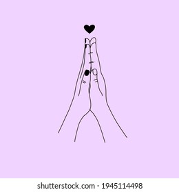 Elemento de diseño de logotipo abstracto vectorial en un estilo de línea mínimo. Manteniéndose de la mano, el amor y el concepto de amistad. Elemento de diseño para pegatinas, calcomanías, tatuajes.