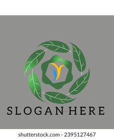 Vector abstract logo design. Evergreen and fresh concept. Leaf and bud icon. Suitable for farm, Botanical garden, food factory, Vegetable market, etc.
