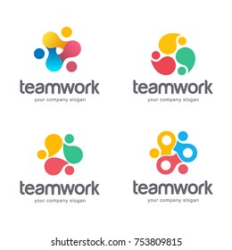 Vector abstract logo design. Teamwork, alliance. 