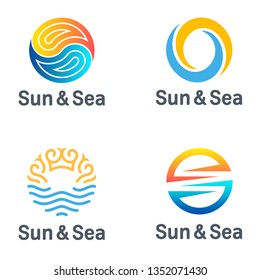 Vector abstract logo design template. Sun and Sea logo set.
