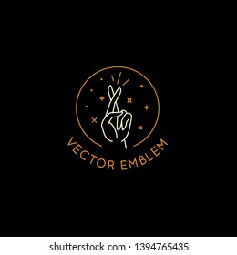 Vector abstract logo design template in trendy linear minimal style - good luck gesture