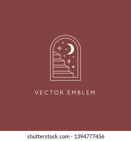 Vector abstract logo design template in trendy linear minimal style - door and stairs 