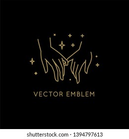 Vector abstract logo design template in trendy linear minimal style - holding hands- abstract symbol for cosmetics and packaging, jewellery, hand crafted  or beauty products 