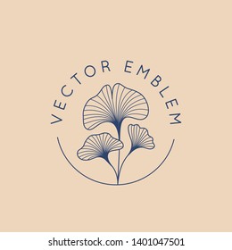 Vector abstract logo design template in trendy linear minimal style - ginkgo biloba leaves - abstract concept for organic food and cosmetics