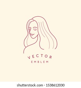 Vector abstract logo design template in trendy linear minimal style, emblem for beauty studio and cosmetics - female portrait, beautiful woman's face - badge for make up artist, fashion stylist