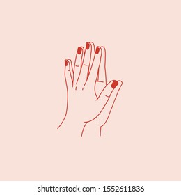Vector abstract logo design template in trendy linear minimal style - touching hands - tattoo template - love concept