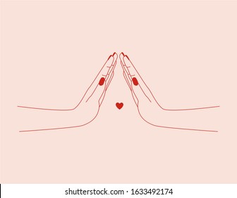 Vector abstract logo design template in trendy linear style - hands, hearts and stars - abstract symbol for cosmetics and packaging, jewelry, or cosmetic products. minimalism.