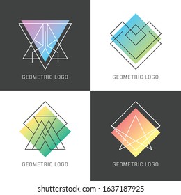 Vector abstract logo design template in trendy linear minimal style with gradient. Emblems, symbols, icons, labels, badges collection. Business signs identity template.
