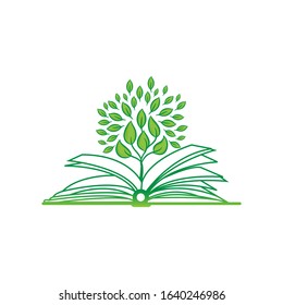 Vector abstract logo design template - online education and learning concept - tree and book icon - emblem for courses, classes and schools