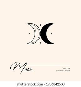 Vector abstract logo design template in trendy linear minimal style - sun, moon and stars - abstract symbol for cosmetics and packaging, jewellery, hand crafted or beauty products