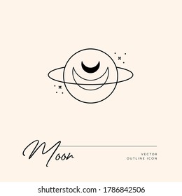 Vector abstract logo design template in trendy linear minimal style - sun, moon and stars - abstract symbol for cosmetics and packaging, jewellery, hand crafted or beauty products