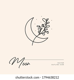 Vector abstract logo design template in trendy linear minimal style - sun, moon and stars - abstract symbol for cosmetics and packaging, jewellery, hand crafted or beauty products