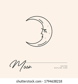 Vector abstract logo design template in trendy linear minimal style - sun, moon and stars - abstract symbol for cosmetics and packaging, jewellery, hand crafted or beauty products