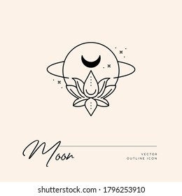 Vector abstract logo design template in trendy linear minimal style - sun, moon and stars - abstract symbol for cosmetics and packaging, jewellery, hand crafted or beauty products