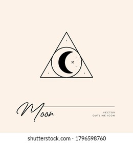 Vector abstract logo design template in trendy linear minimal style - sun, moon and stars - abstract symbol for cosmetics and packaging, jewellery, hand crafted or beauty products