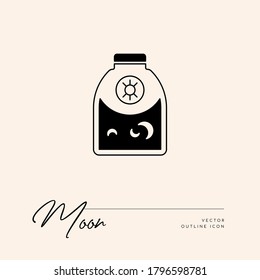 Vector abstract logo design template in trendy linear minimal style - sun, moon and stars - abstract symbol for cosmetics and packaging, jewellery, hand crafted or beauty products