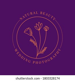 Vector abstract logo design template in trendy linear minimal style. Vintage logo with flower ornament for cosmetics and packaging, hand crafted, wedding or beauty products