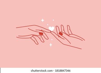 Vector abstract logo design template in simple linear style - hands gesture, love and friendship concepts - tattoo and sticker design element. Valentine's day greeting card in minimal style 