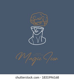 Vector abstract logo design template in trendy linear minimal style - sun, moon and stars - abstract symbol for cosmetics and packaging, jewelry, hand crafted or beauty products