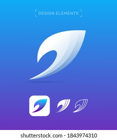 Vector abstract logo design template. Fluent material, origami paper style icon set. Arrow, letter V, dynamic