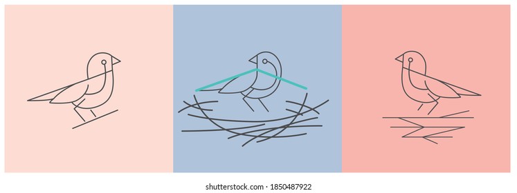 Vector abstract logo design template in trendy linear minimalistic style-hands make heart shape-logo for jewelry, cosmetic products, interior designs, homes