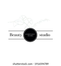 Vector abstract logo design template in trendy linear minimal style. Logotype with flowers and leaves. Logo or business card for beauty studio
