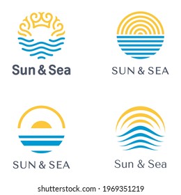 Vector abstract logo design template. Sun and Sea logo set.