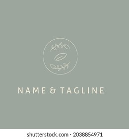 Vector abstract logo design template in trendy minimal linear style symbol for cosmetics, jewelry, beauty products and handmade, tattoo studio
