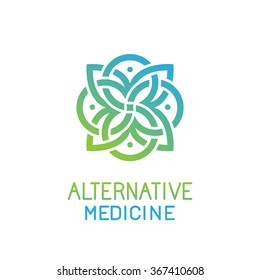 Vector abstract logo design template for alternative medicine, health center and yoga studios - emblem made with leaves and lines 