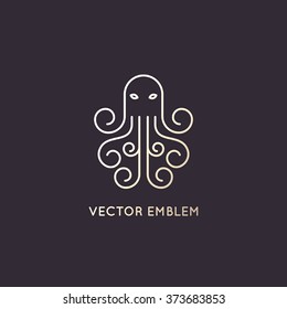 Vector abstract logo design template in trendy linear style - octopus emblem