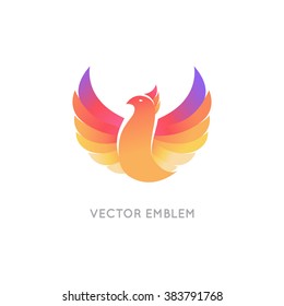 Vector abstract logo design template in bright gradient colors - phoenix bird emblem