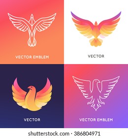 Vector Abstract Logo Design Template In Bright Gradient Colors - Phoenix Bird And Eagle Emblems