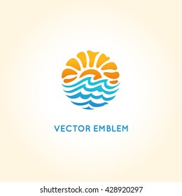 Vector abstract logo design template - sun and sea - travel agency concept - bright summer illustration 