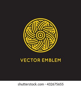 Vector abstract logo design template in trendy linear style - floral mandala - sun and summer holidays symbol, travel agency concept